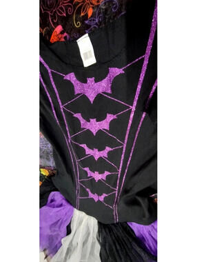 COSTUME Goth Purple Tutu Dress Bats Halloween Lights Up Teen Size Girls L 10 12
